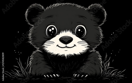 Cute Cartoon Bear in Dark Background.  Possible use T-shirt design or children's book illustration photo