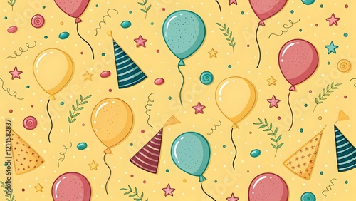 Decorative Background with Colorful Balloons and Party Elements