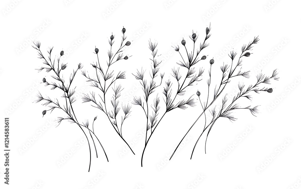 Naklejka premium Hand drawn botanical illustration of sprigs, perfect for decorative use, isolated on white background