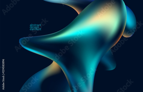 Abstract background of fluid iridescent shape. Elegant blue wallpaper.