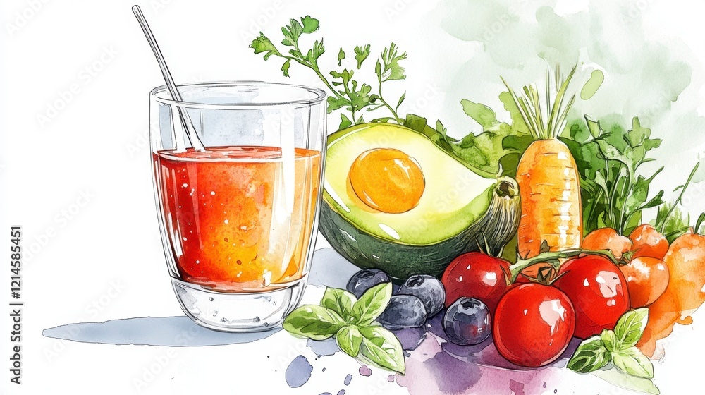 Fresh Juice with Vegetables and Fruits on a Bright Background Fresh Juice with Vegetables and Fruits on a Bright Background