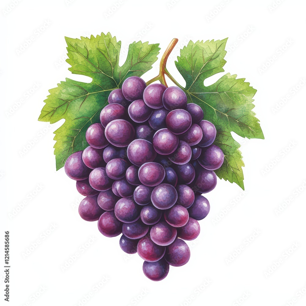 Fototapeta premium Realistic Illustration of Fresh Purple Grapes with Green Leaves