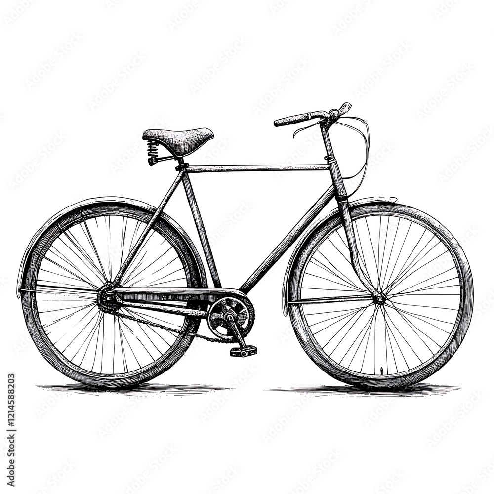 Fototapeta premium Vintage bicycle illustration, side view, sketch style