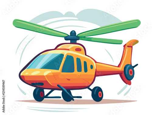 Orange Helicopter in cartoon flat style isolated on white background. Vector illustration. Perfect for invitations, greeting cards, postcard, print, fashion kids design, t-shirts, mugs, backpacks