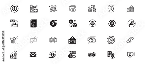 Cash flow icon set, business, finance, financial, strategy, accounting, profit, cash, income, investment, economy, management, cash flow, money, analysis, office, budget, revenue, accountant, expense.