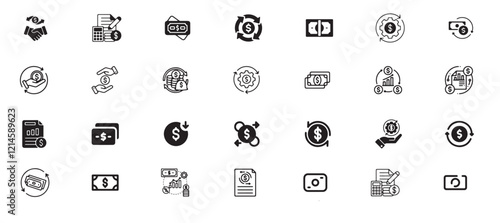 Cash flow icon set, business, finance, financial, strategy, accounting, profit, cash, income, investment, economy, management, cash flow, money, analysis, office, budget, revenue, accountant, expense.