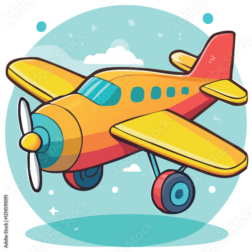 Cute Orange airplane in cartoon flat style isolated on white background. Vector illustration. Perfect for invitations, greeting cards, postcard, print, fashion kids design, t-shirts, mugs, backpacks