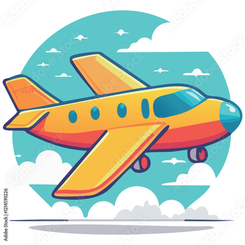 Orange airplane in cartoon flat style isolated on white background. Vector illustration. Perfect for invitations, greeting cards, postcard, print, fashion kids design, t-shirts, mugs, backpacks