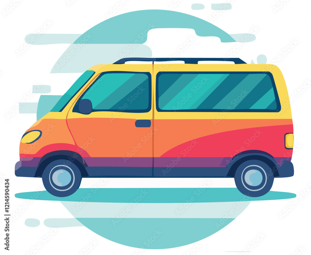 Fototapeta premium Minivan in flat style. Family Travel, family car. Vector Illustration