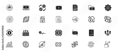Cash flow icon set, business, finance, financial, strategy, accounting, profit, cash, income, investment, economy, management, cash flow, money, analysis, office, budget, revenue, accountant, expense.