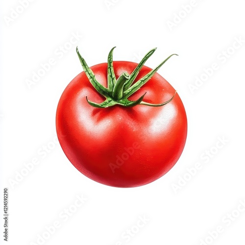 Wallpaper Mural Fresh Red Tomato with Green Stem on White Background Torontodigital.ca