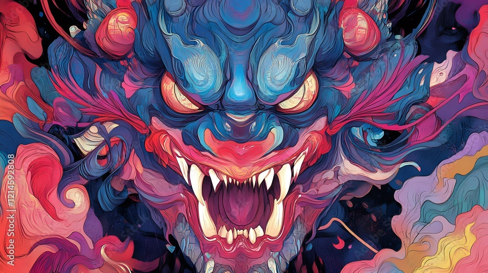 Fototapeta premium Abstract Dragon Head Colorful Fantasy Art Digital Painting