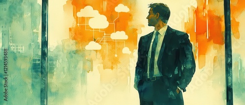 Business Worker Multicloud Strategies in Modern Office Environment