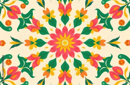 Wallpaper Mural Vibrant floral patterns create a beautiful mandala design, showcasing bright colors and intricate details Torontodigital.ca