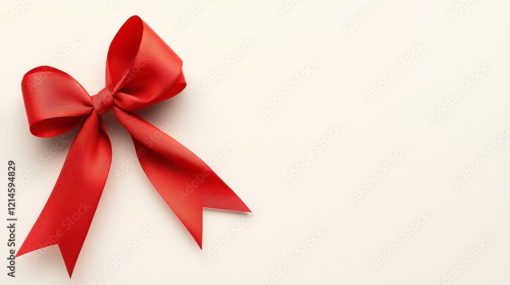Red bow placed on a clean white background for festive decoration or gift wrapping purposes Red bow placed on a clean white background for festive decoration or gift wrapping purposes