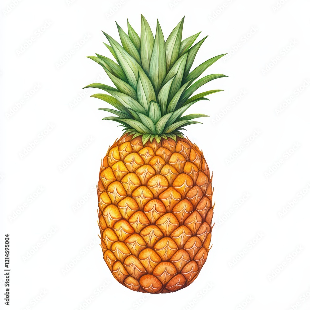 Vibrant Pineapple Illustration with Detailed Green Leaves and Texture Vibrant Pineapple Illustration with Detailed Green Leaves and Texture