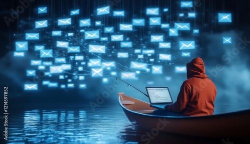 Surreal Digital Fishing Scene with AI Robot