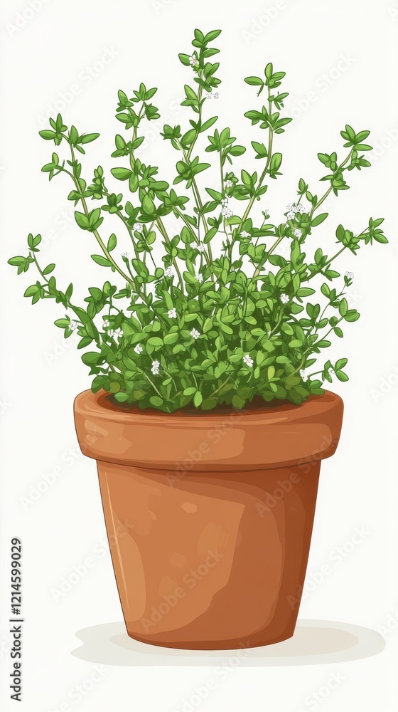 Obraz premium Thyme Plant Growing in a Terracotta Pot