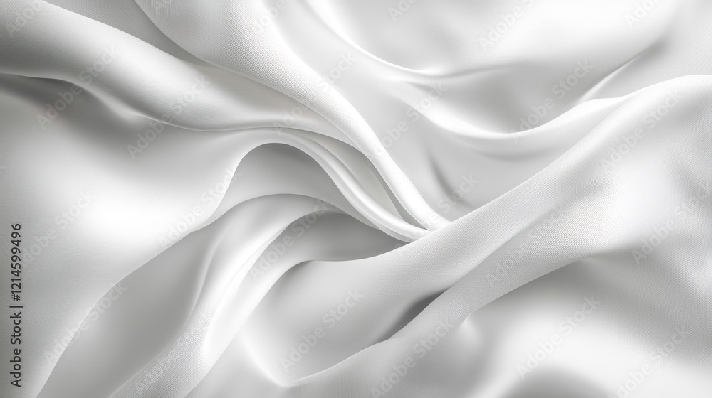 Fototapeta premium Elegant Draped White Silk Fabric, Luxurious Texture, Smooth and Soft Surface, Abstract Background, Studio Shot, Minimalist Design, High-Resolution Image