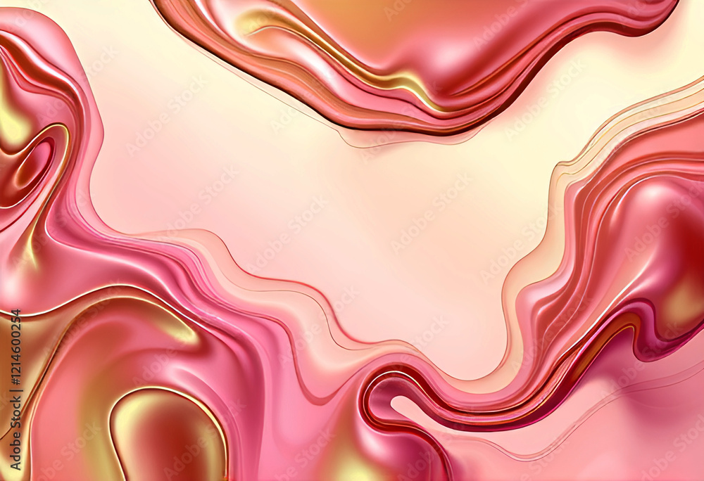 Abstract liquid gold pink shiny waves at light peach background with copy space, trendy backdrop Abstract liquid gold pink shiny waves at light peach background with copy space, trendy backdrop