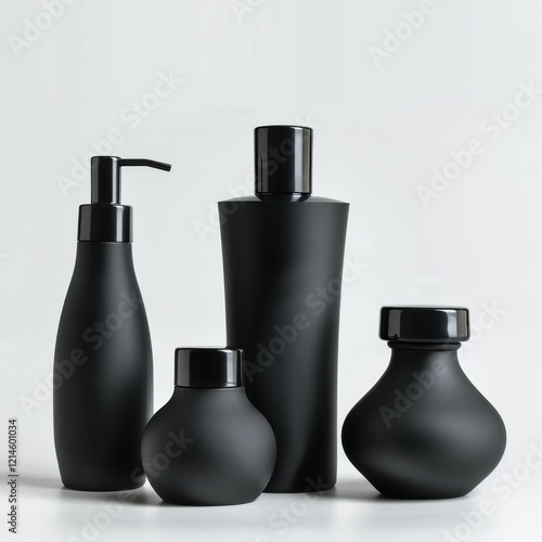 Matte Black Cosmetic Bottles – High-Quality Stock Image for Skincare and Beauty Branding photo