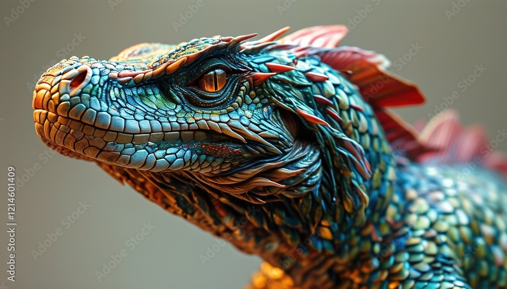 Obraz premium Close-up of dragon head costume with vibrant scales