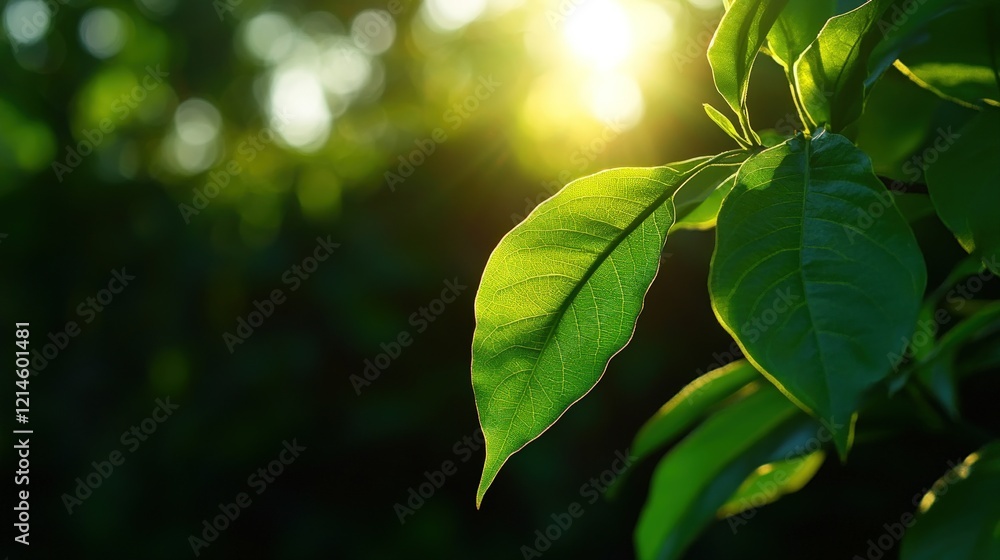 Fototapeta premium Golden Hour Leaves: Nature's Embrace at Sunset