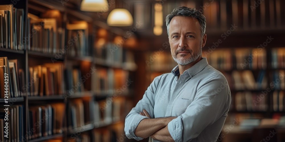 A professional man in a classic library setting, showcasing expertise and academic depth. Suitable for educational, corporate, or biographical contexts. A professional man in a classic library setting, showcasing expertise and academic depth. Suitable for educational, corporate, or biographical contexts.