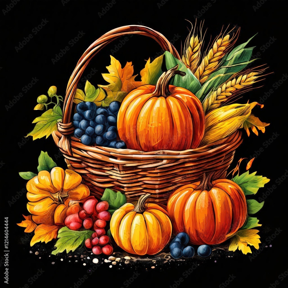 the AI Image Generator, Autumn Harvest Basket with Pumpkins the AI Image Generator, Autumn Harvest Basket with Pumpkins