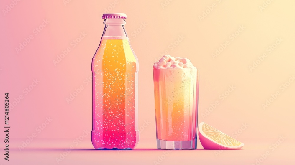 Pastel gradient soda bottle and glass icon design in AR Pastel gradient soda bottle and glass icon design in AR