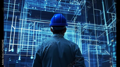 Engineer Contemplating Digital Blueprint