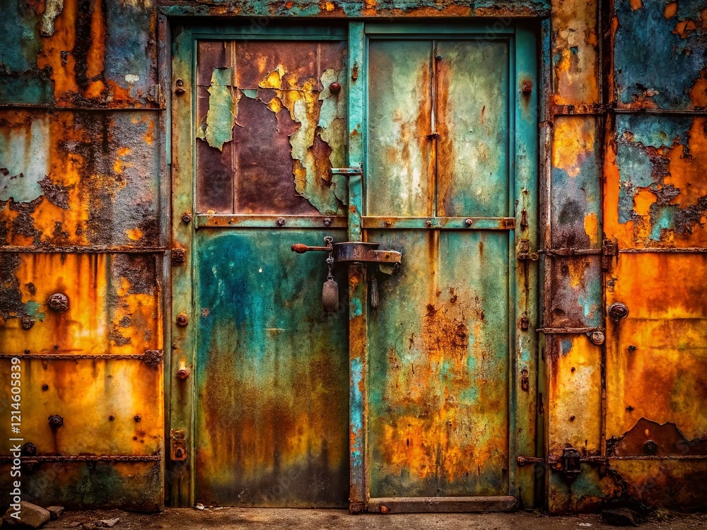 Rusty Metal Door Urban Exploration Photography - Grungy Industrial Background Rusty Metal Door Urban Exploration Photography - Grungy Industrial Background