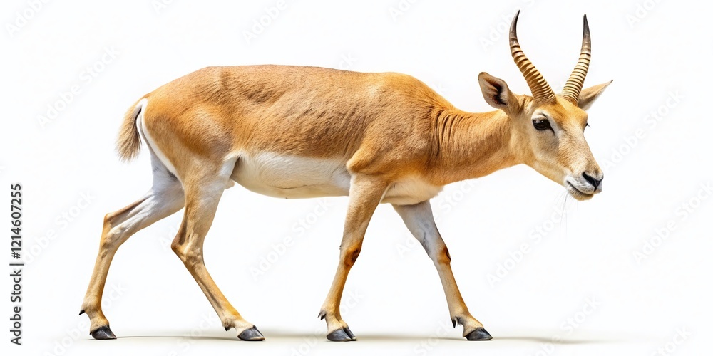 Obraz premium Saiga Antelope Walking, Isolated Wildlife Animal Photo, White Background