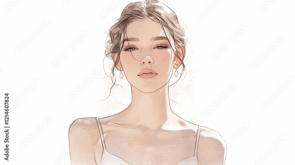 Elegant female portrait showcasing a serene expression and delicate artistic details