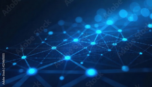 Abstract Network: Glowing Blue Nodes and Lines Interconnected in Complex Digital Structure
