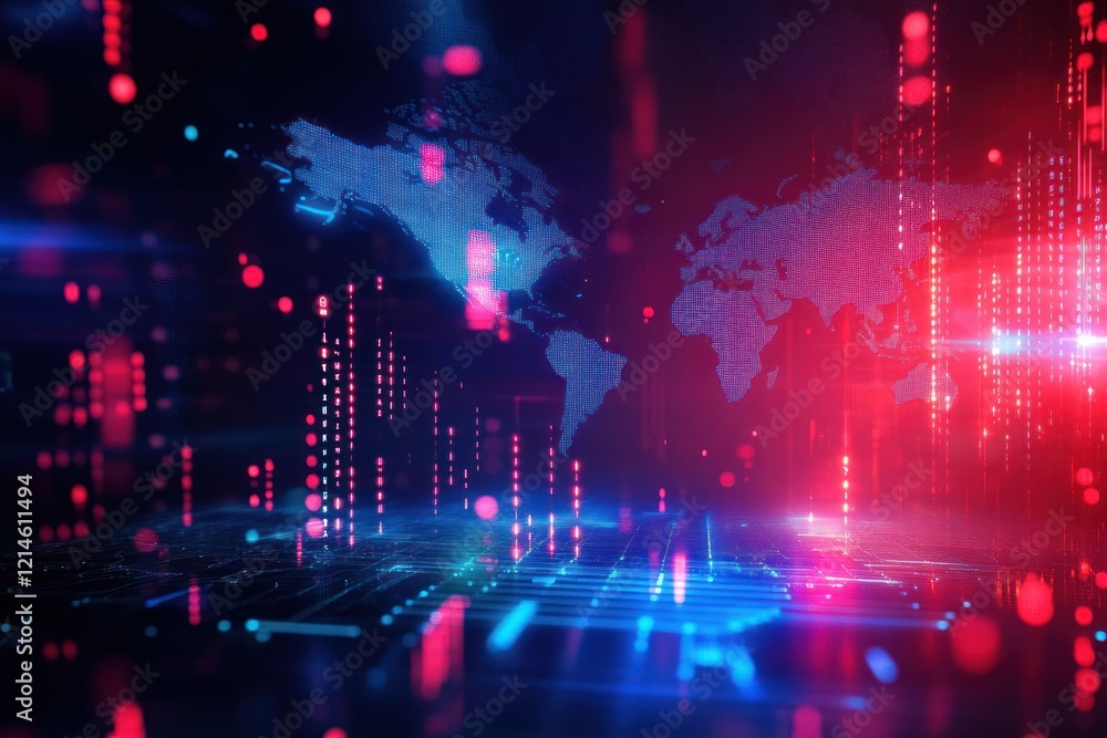 Global network data flow, digital world map background, futuristic technology Global network data flow, digital world map background, futuristic technology