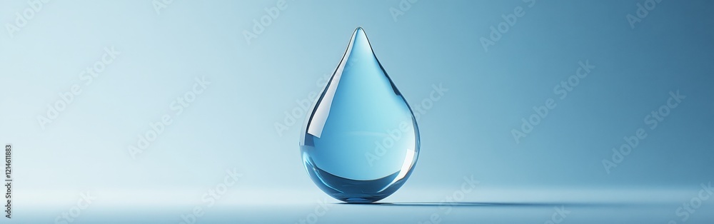 Fototapeta premium A clear water droplet floating mid-air against a gradient background, symbolizing purity, hydration, and eco-friendliness. Ideal for health, nature, and environmental campaigns.