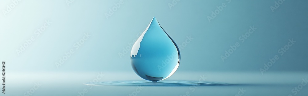 Fototapeta premium A clear water droplet floating mid-air against a gradient background, symbolizing purity, hydration, and eco-friendliness. Ideal for health, nature, and environmental campaigns.