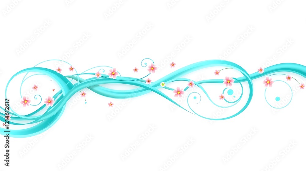 Abstract Decorative Design with Turquoise Swirling Lines and Floral Motifs Abstract Decorative Design with Turquoise Swirling Lines and Floral Motifs