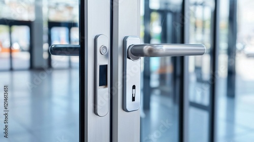 Modern Office Door Handle with Fingerprint Scanner