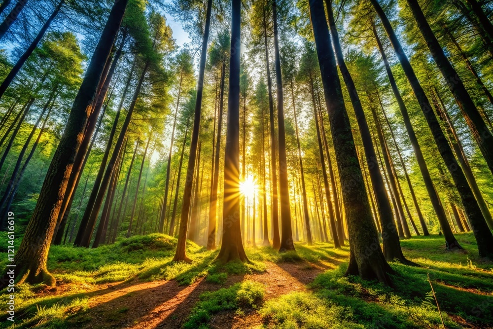Fototapeta premium Serene Forest Silhouette: Tall Trees & Dappled Sunlight Clipart
