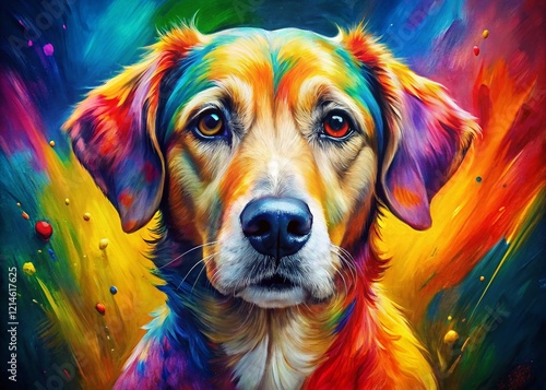 Abstract Dog Painting, Digital Art, Modern Canine Portrait, Colorful Pet Artwork, Artistic Animal Illustration photo