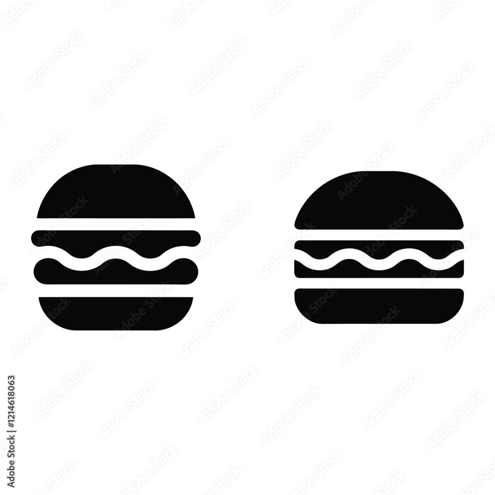 Fototapeta premium Hamburger Icons in Simple Black Graphic, Food Design Restaurant Menu Illustration Vector Clipart