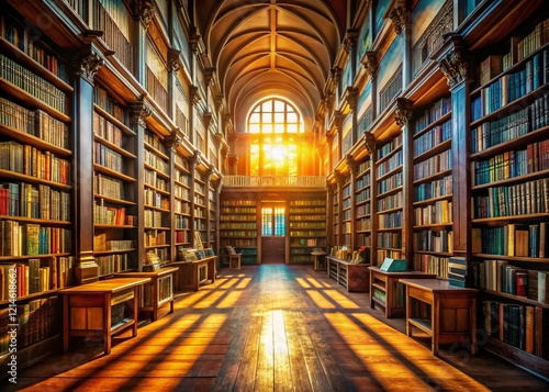 Wallpaper Mural Serene Library:  High-Depth-of-Field Shot of Bookshelves Filled with Books, Perfect for Reading Torontodigital.ca