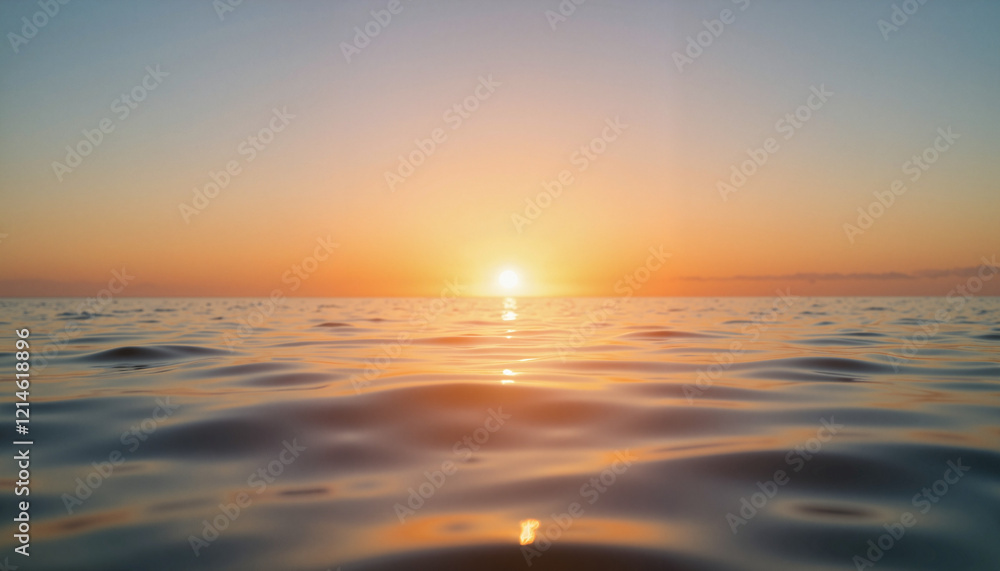 Obraz premium Serene sunset over calm ocean waters, peaceful reflection