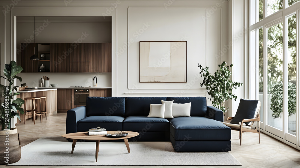 Comfortable modern living room with chic furnishings and soft lighting. Comfortable modern living room with chic furnishings and soft lighting.
