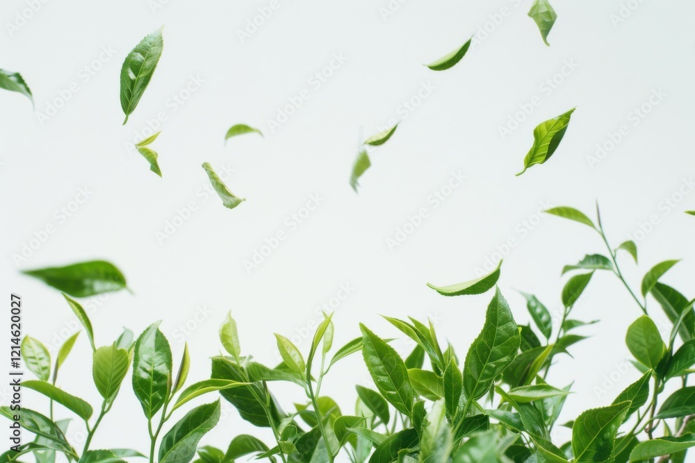Green Tea Leaves Floating – Fresh Botanical Elements for Nature Themes Green Tea Leaves Floating – Fresh Botanical Elements for Nature Themes