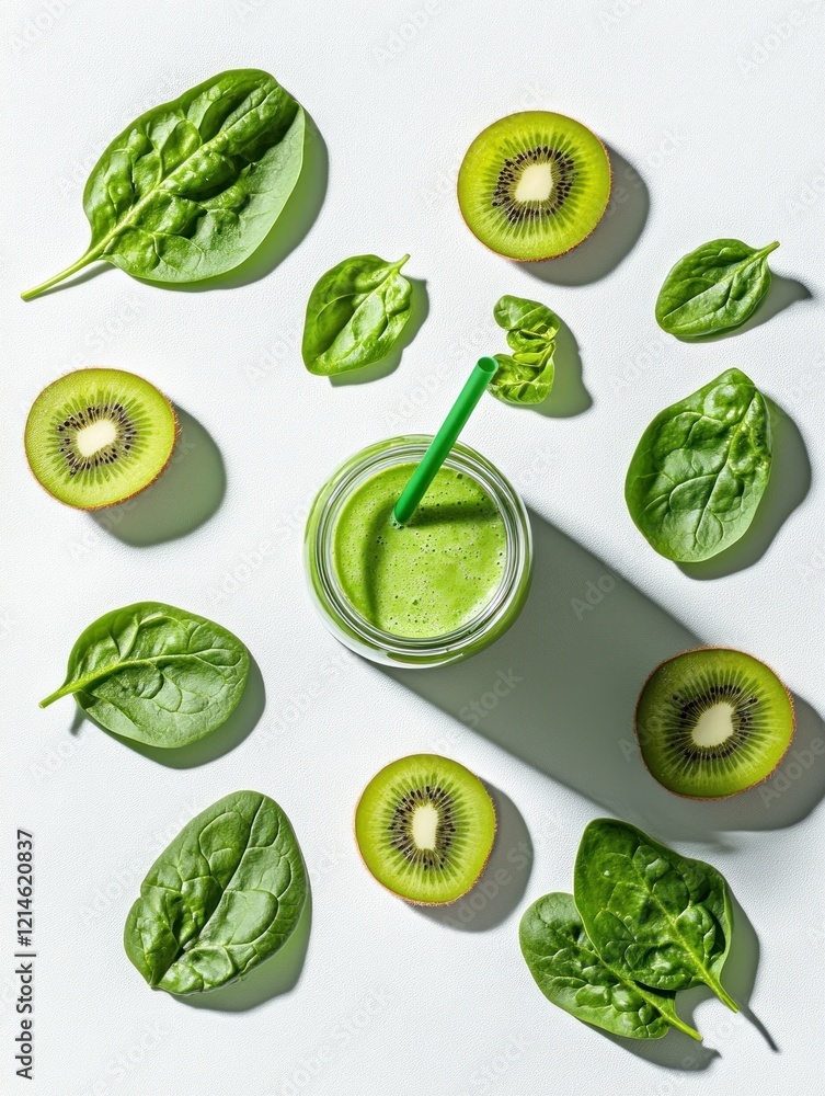 Fresh green smoothie with kiwi and spinach for healthy nutrition concepts Fresh green smoothie with kiwi and spinach for healthy nutrition concepts