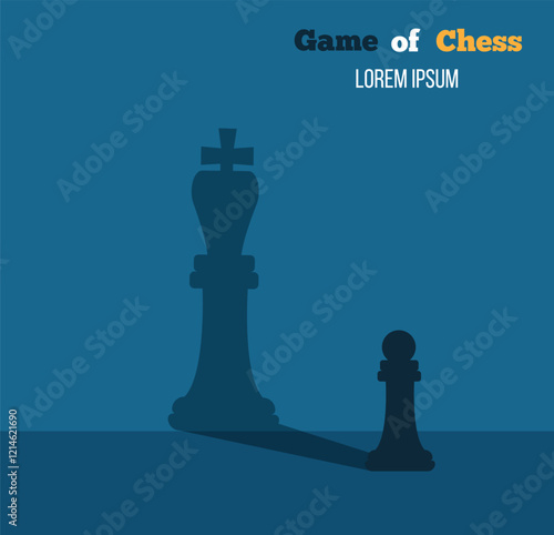 Chess Game Pawn Reflecting as Queen on the Wall Shadow. Sports activity and business concept vector art