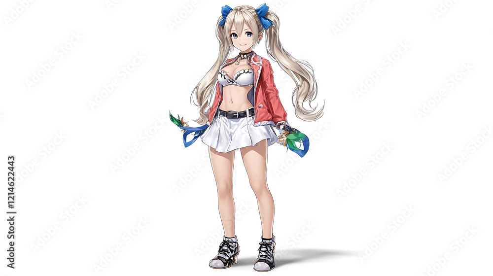 Anime Girl Blonde Hair Red Jacket White Skirt Illustration Anime Girl Blonde Hair Red Jacket White Skirt Illustration